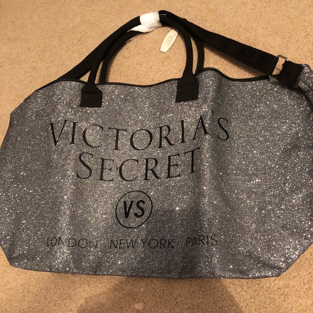 BRAND NEW WITH TAGS SILVER VICTORIA’S SECRET TOTE